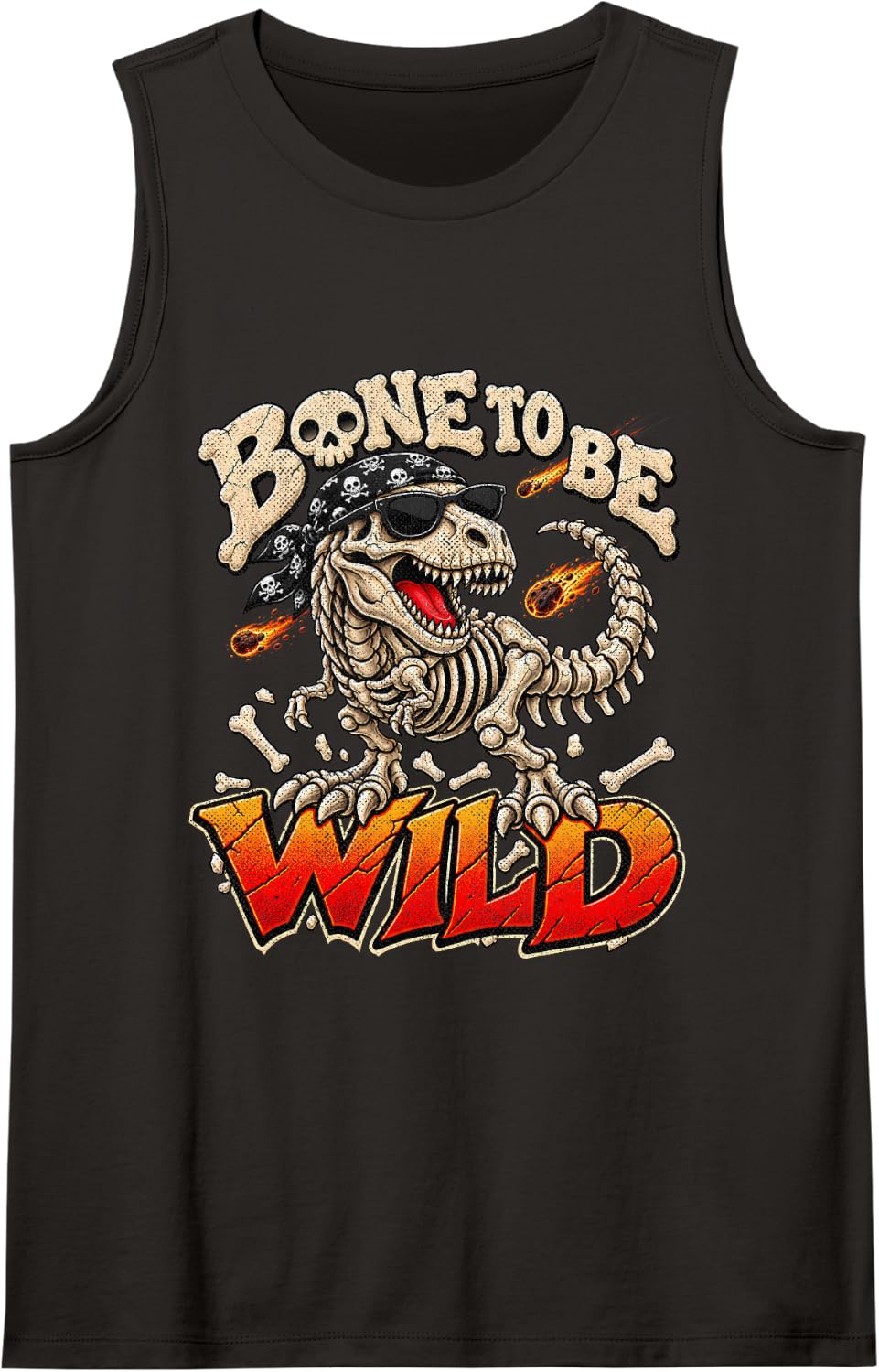 Funny T Rex Skeleton Dinosaur Bones Boys Son Men Dad Sleeveless Tank Top - Black