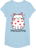 Meowentine Cute Cat Valentines Day Heart Meow Kitty Kitten T-Shirt - Girls Baby Blue