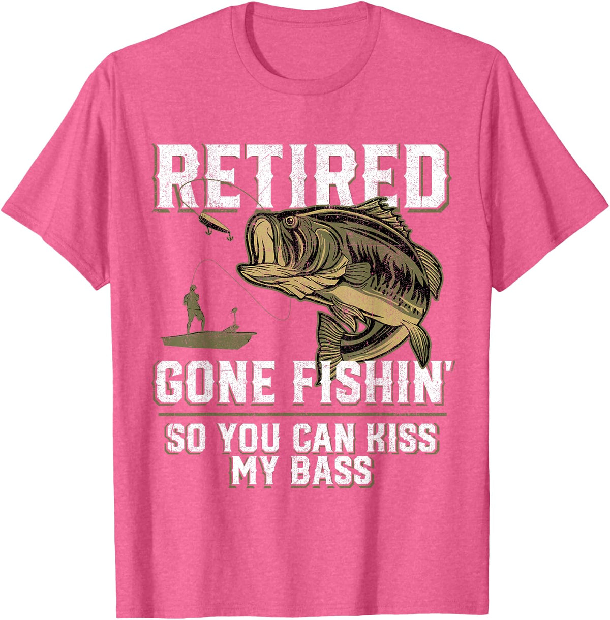 Funny Bass Fishing Shirts & Gifts For Men Retired Gone Fishin' Unisex Adult Humor Bass Fishing T-Shirt Black Medium - Pink