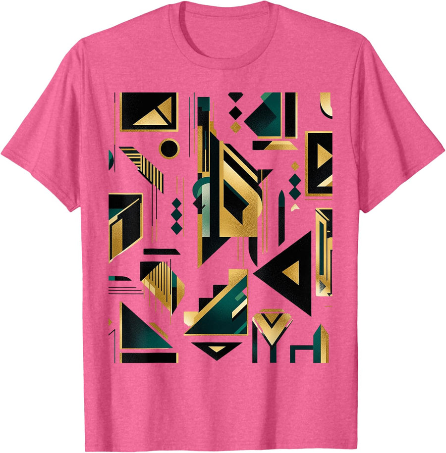 Elegant Art Deco Geometric Pattern for Vintage Decor T-Shirt - Pink Heather