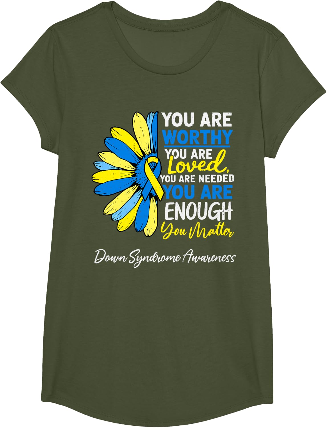 Motivational World Down Syndrome Awareness 321 Tee T-Shirt for Women Girls - Girls Olive Green
