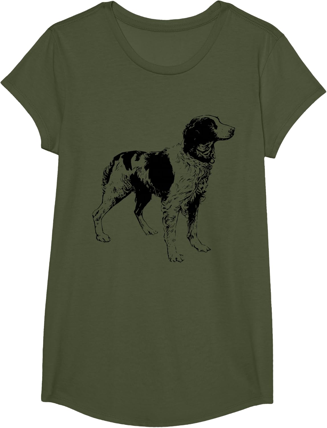 Brittany Spaniel T-Shirt Brittany Hunting Dog Tee Shirt T-Shirt - Girls Olive Green