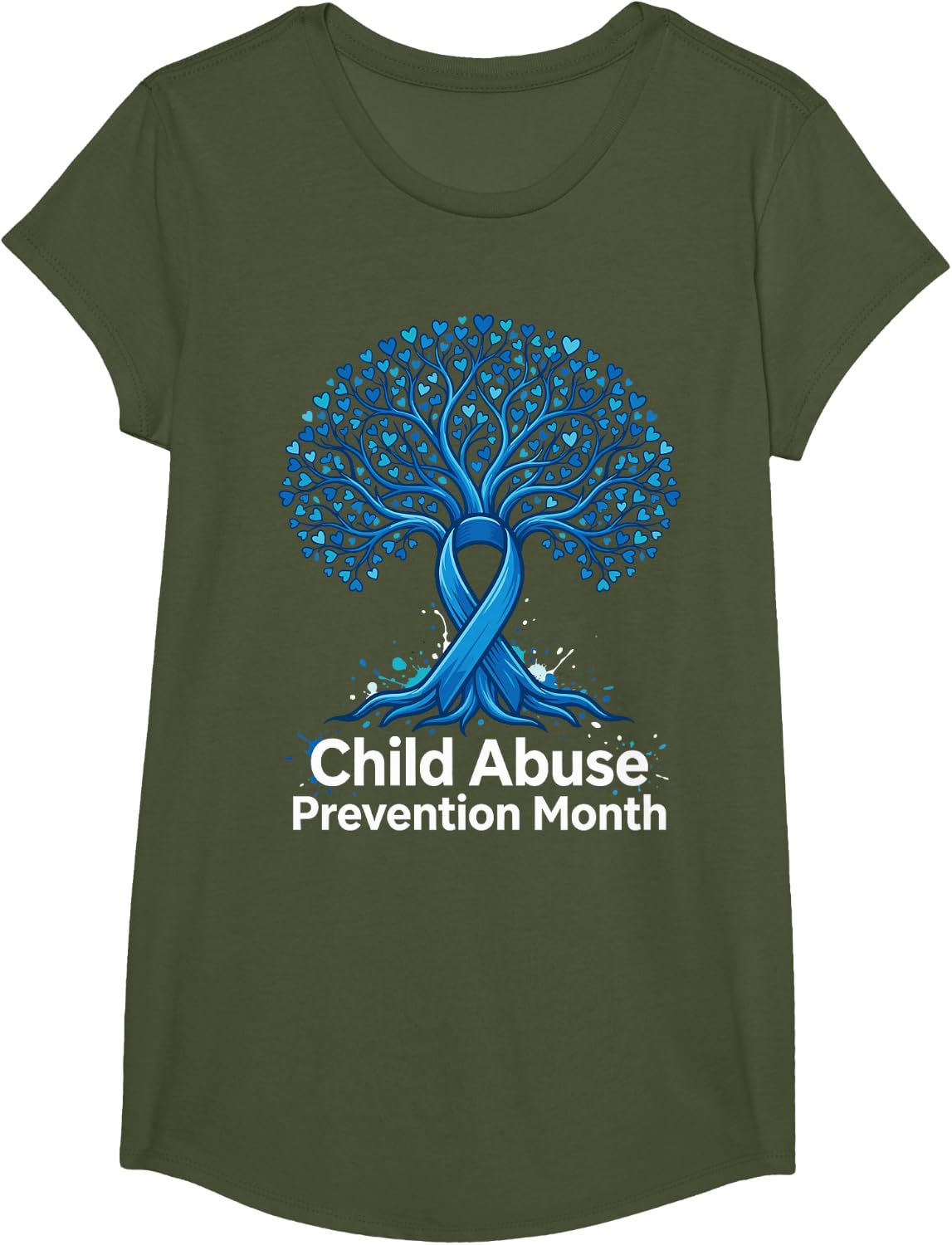 Child Abuse Awareness Shirt Blue Ribbon Prevention Month Tee T-Shirt Support April - Girls Olive Green