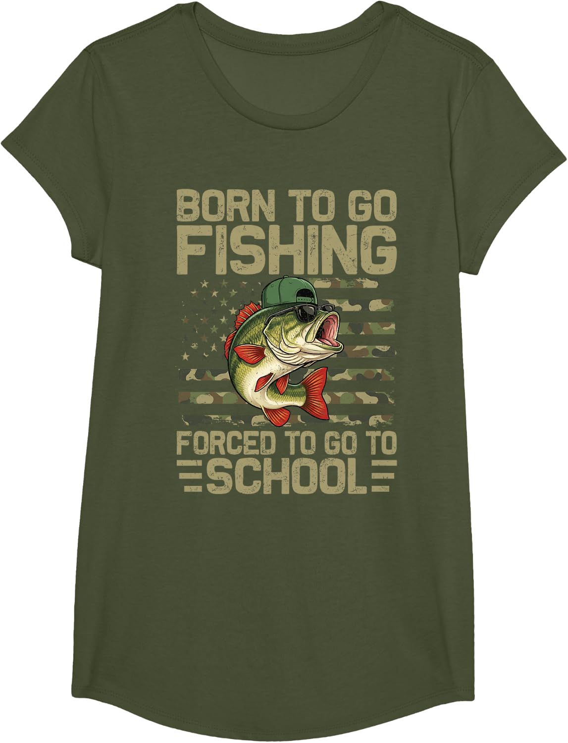 Born to Go Fishing Bass Fish Funny Fisherman T-Shirt for Boys Kids Men - Girls Olive Green