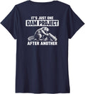 Women's (On Back) It's Just One Dam Project After Another Beaver V-Neck T-Shirt - Navy Blue
