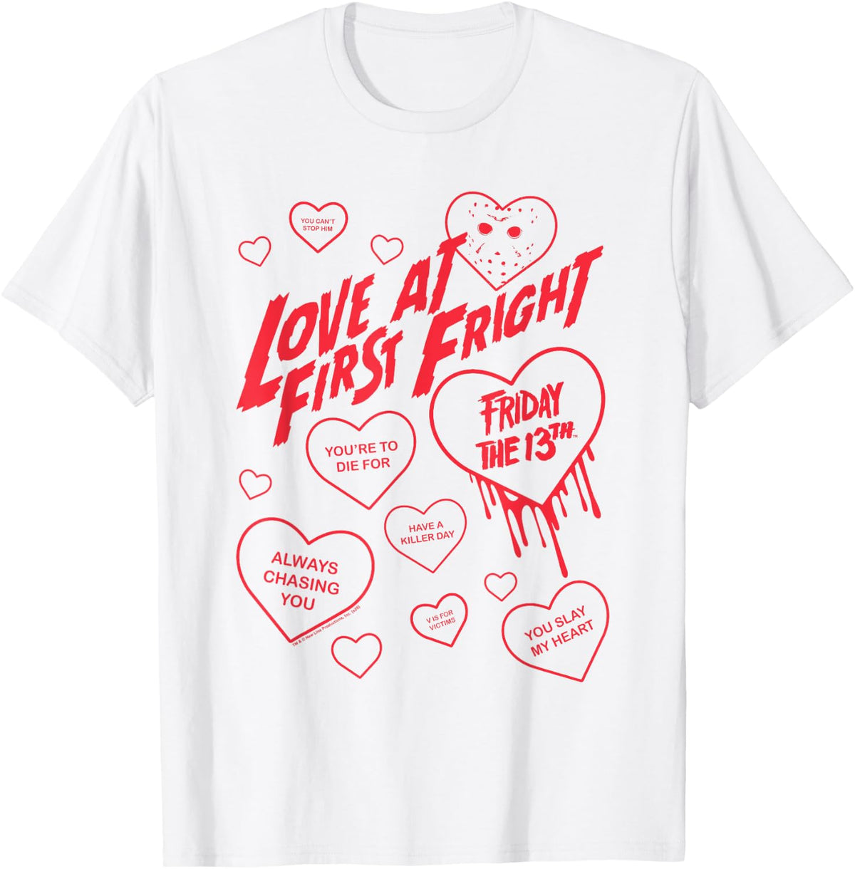 Friday The 13th Love at First Fright Valentine's Day Hearts T-Shirt - White