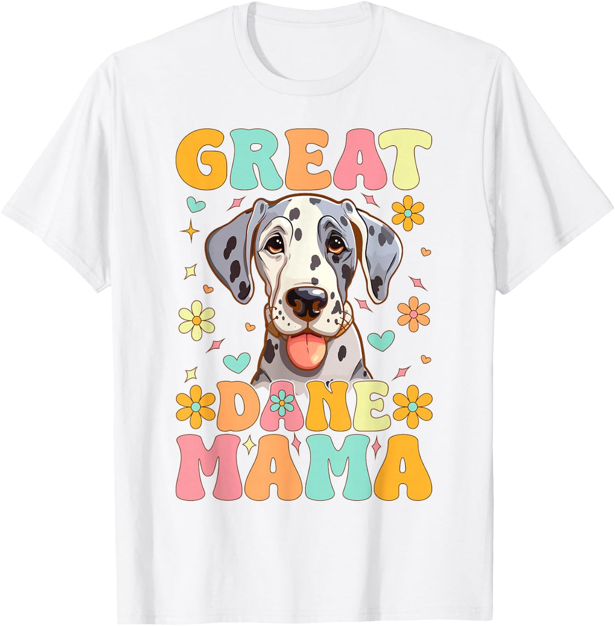 Great Dane Mama Groovy Great Dane Dog Mom T-Shirt - White