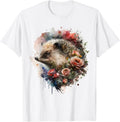 Art Abstract Hedgehog Animals Flowers T-Shirt - White