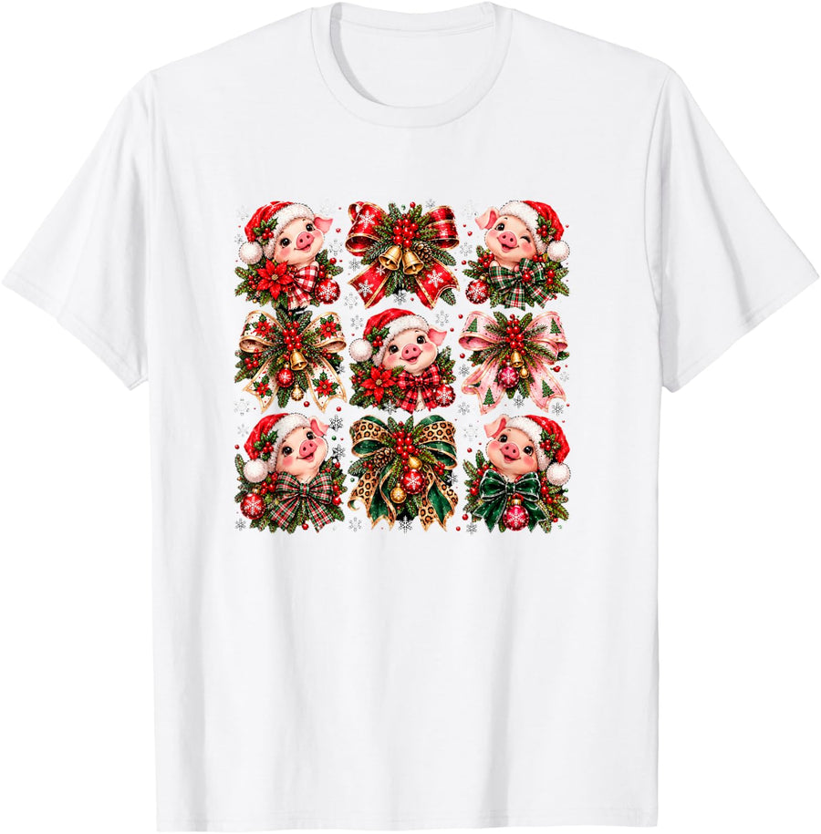 Joyful Christmas-Themed Pigs Animal Lover Holiday Season Pig T-Shirt - White