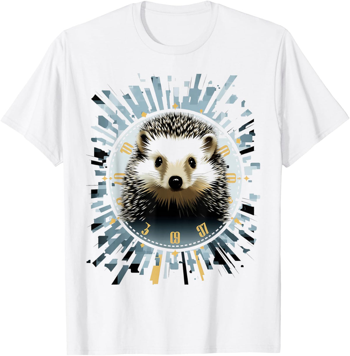 Hedgehog Animal Abstract Zoo Geometric Portrait T-Shirt - White
