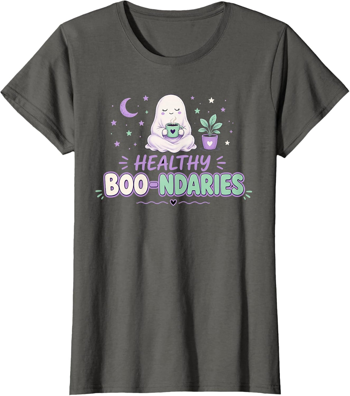 Healthy Boo-ndaries Therapist Halloween Ghost Mental Health T-Shirt - Asphalt Grey