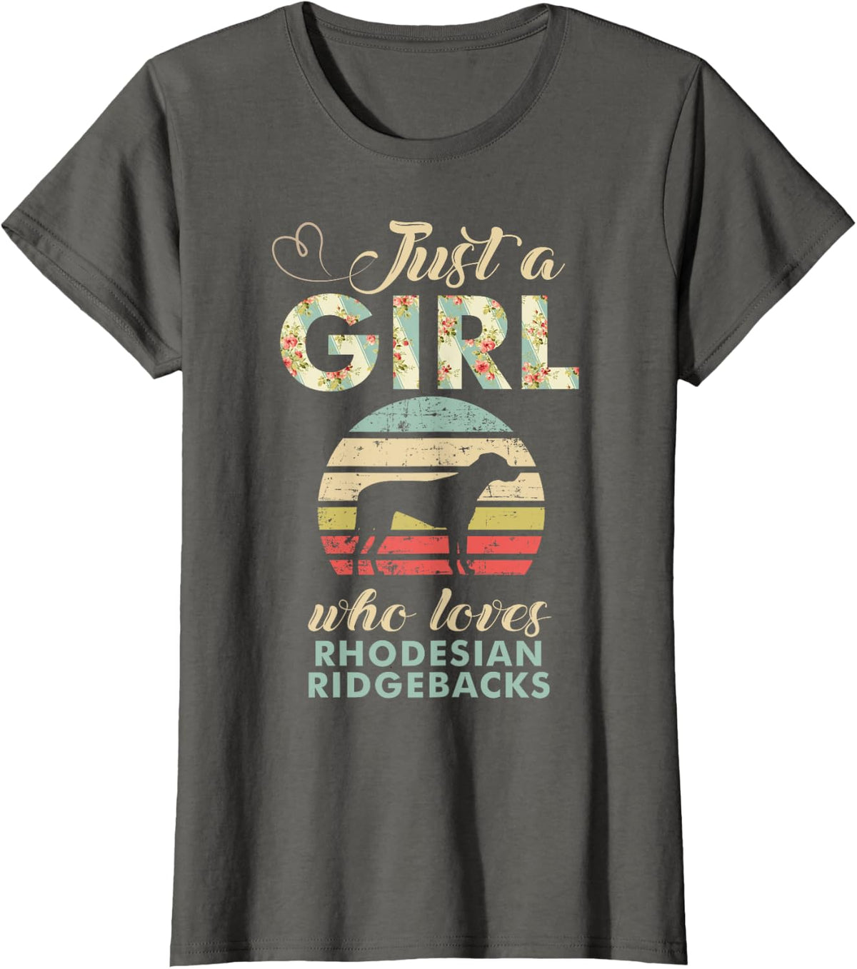 Just A Girl Who Loves Rhodesian Ridgebacks Retro Dog T-Shirt - Asphalt Grey