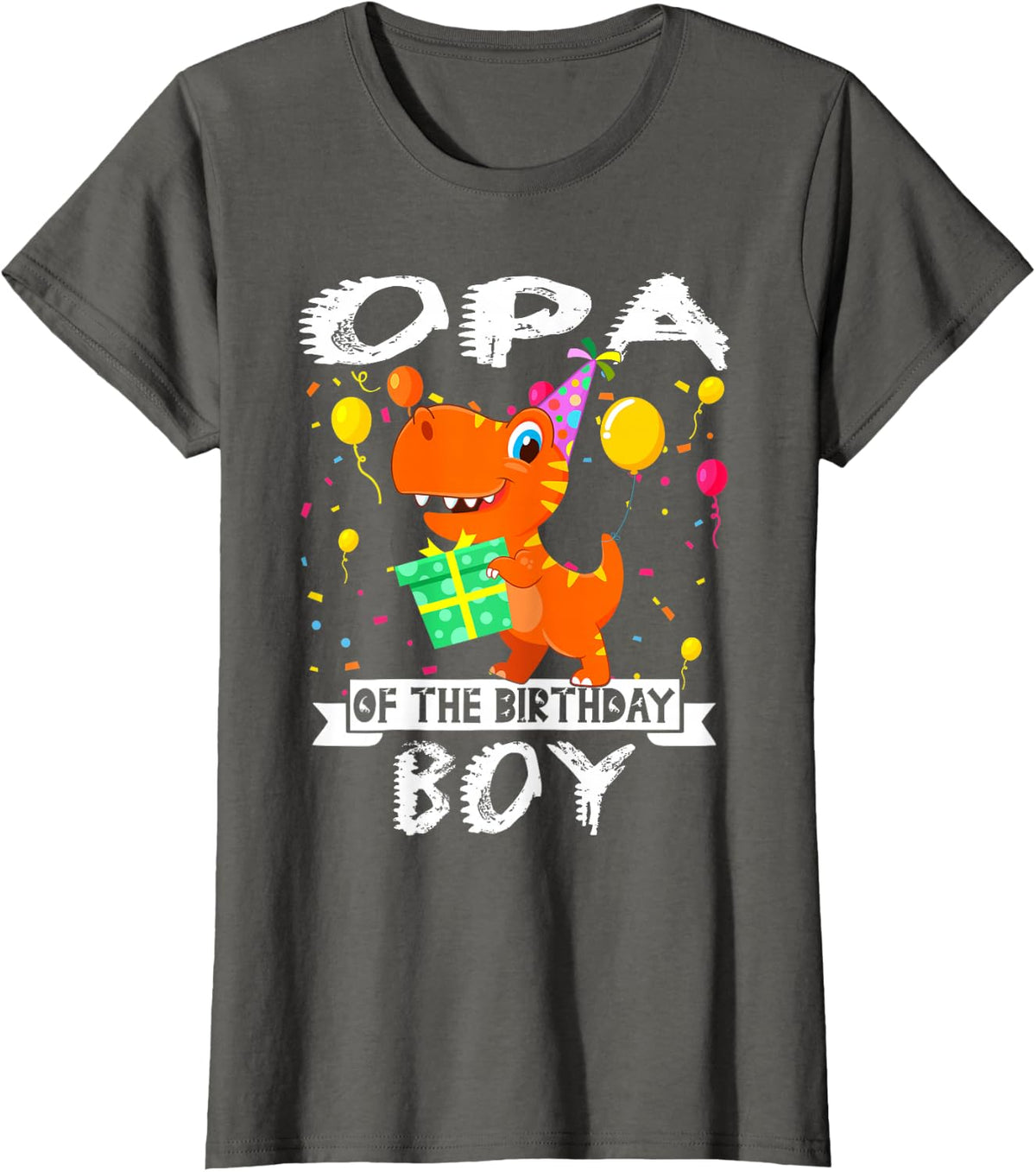 Opa Of The Birthday Boy T-Rex Dinosaur Birthday T-Shirt - Asphalt Grey