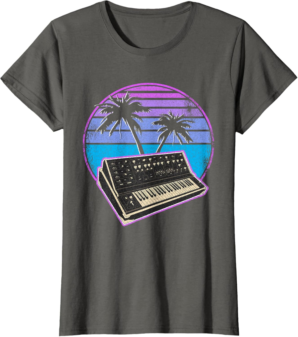 Synthwave Vintage Retrowave Pastel Goth Analog Synthesizer Tee T-Shirt - Asphalt Grey