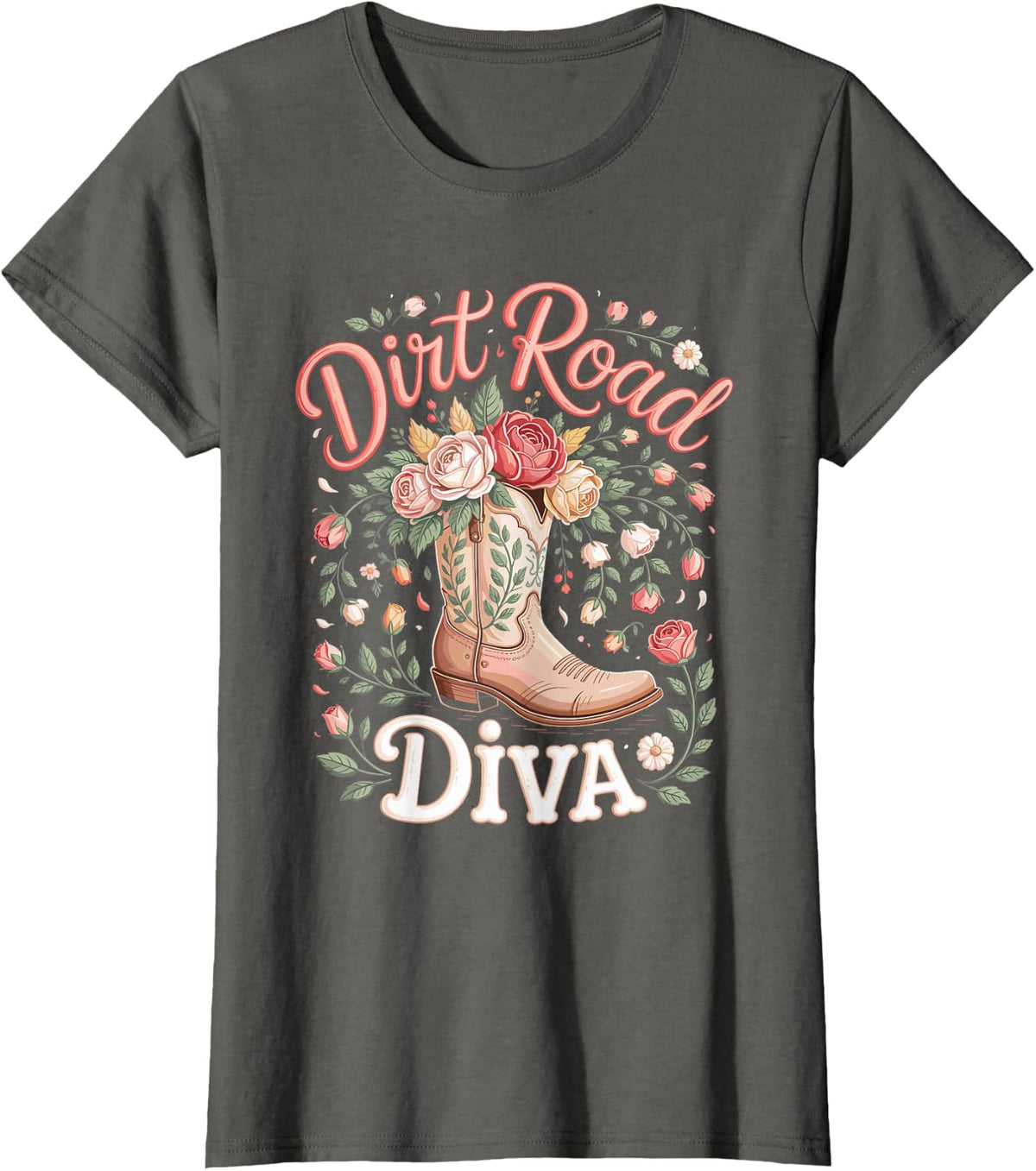 Dirt Road Diva Cowgirl Rodeo Western T-Shirt - Asphalt Grey