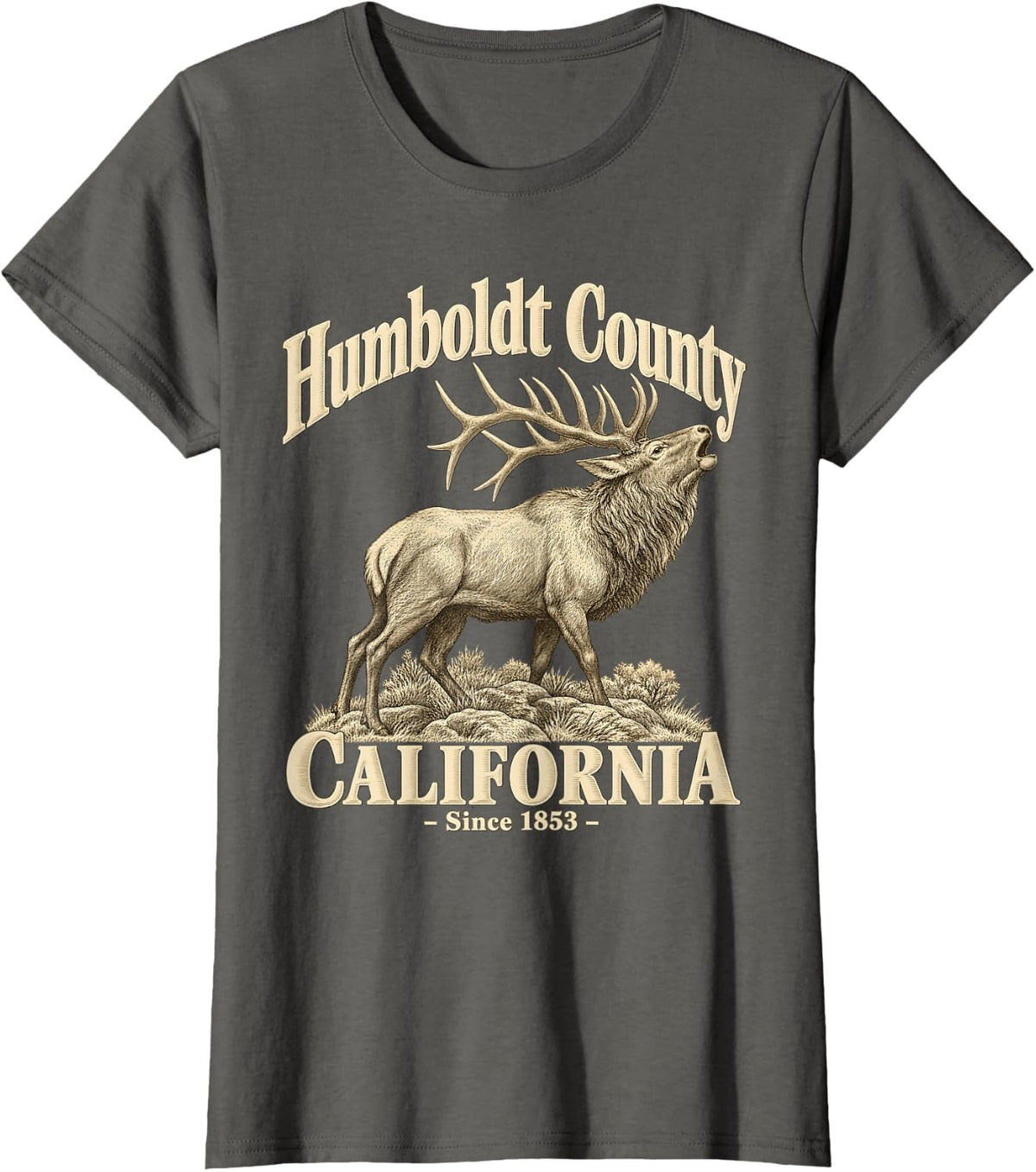Humboldt County California Elk Bugle Wildlife Resident. T-Shirt - Asphalt Grey