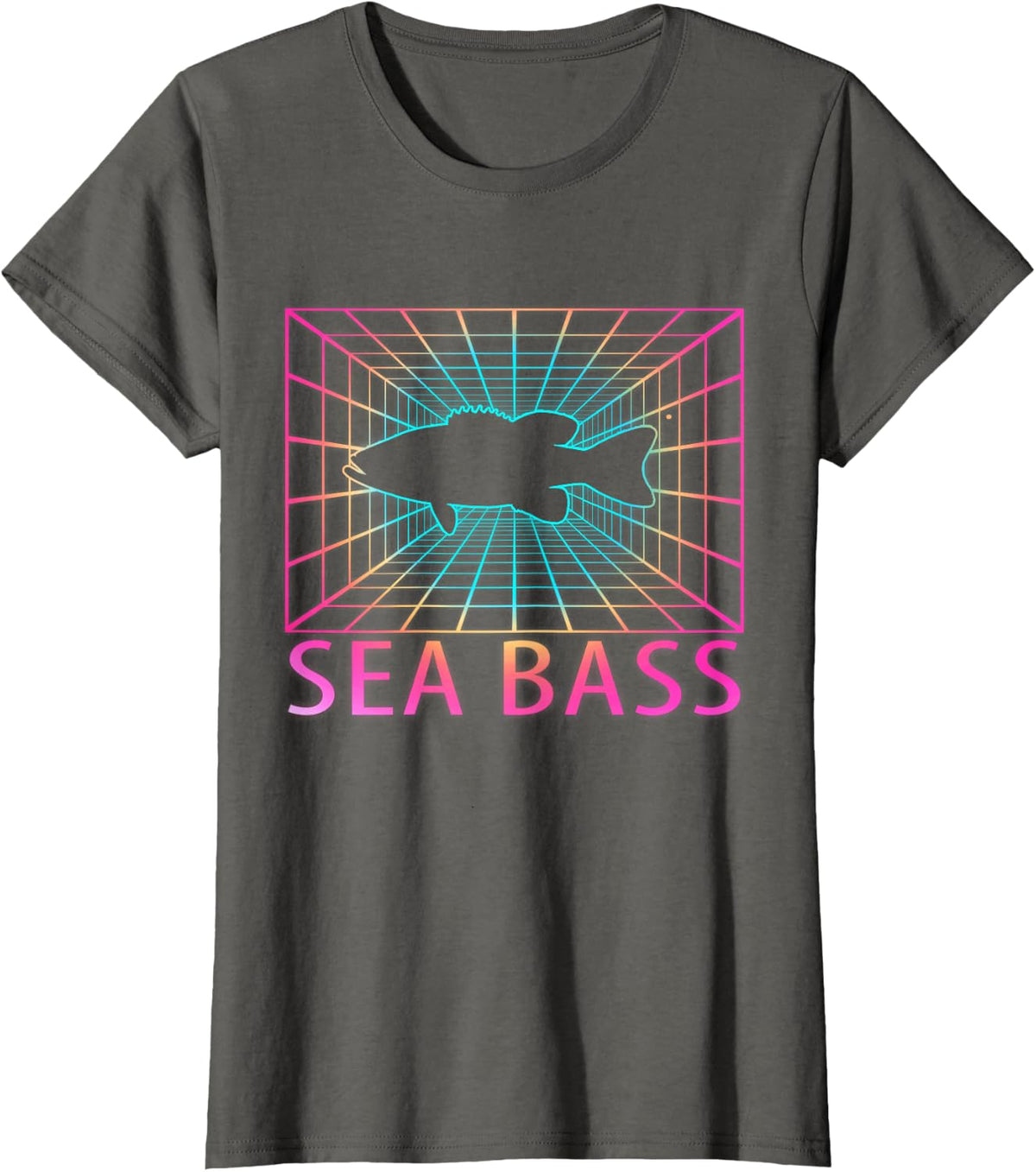 Sea Bass Retro Fish T-Shirt Gift for Fishing Enthusiasts and Ocean Lovers Tee - Asphalt Grey