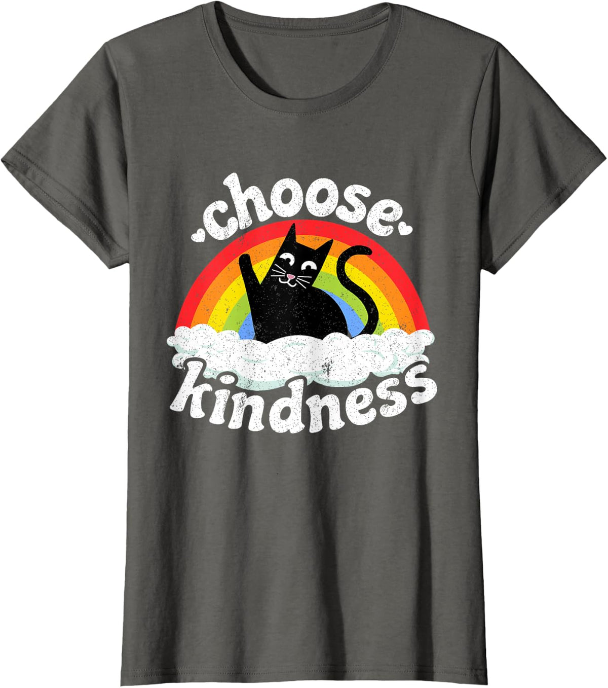 Anti Bullying Rainbow Peace Kind Hippie Cat Choose Kindness T-Shirt - Asphalt Grey