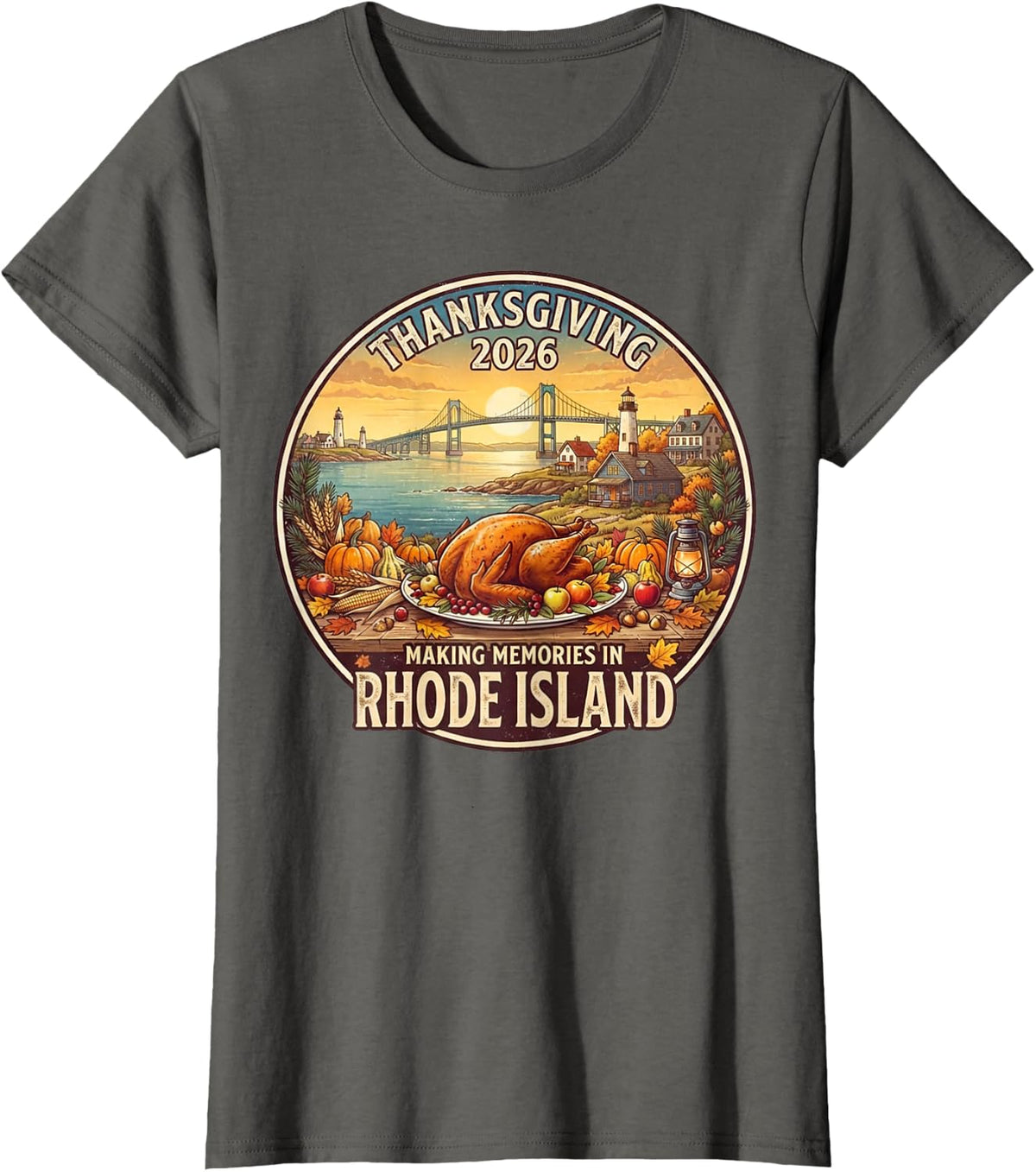 Rhode Island Thanksgiving 2026 Family Vacation Reunion Food T-Shirt - Asphalt Grey