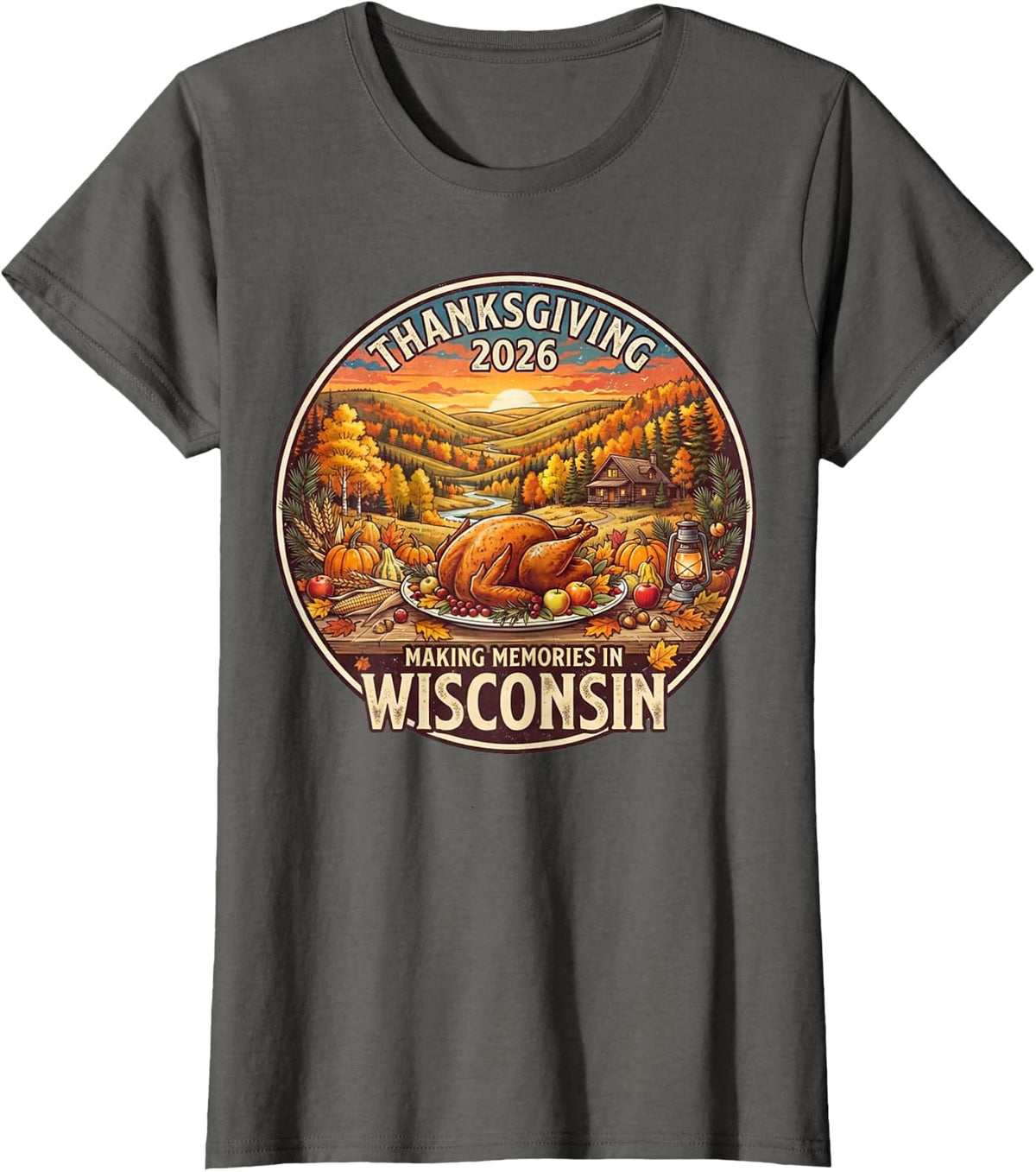 Wisconsin Thanksgiving 2026 Family Vacation Reunion Holiday T-Shirt - Asphalt Grey
