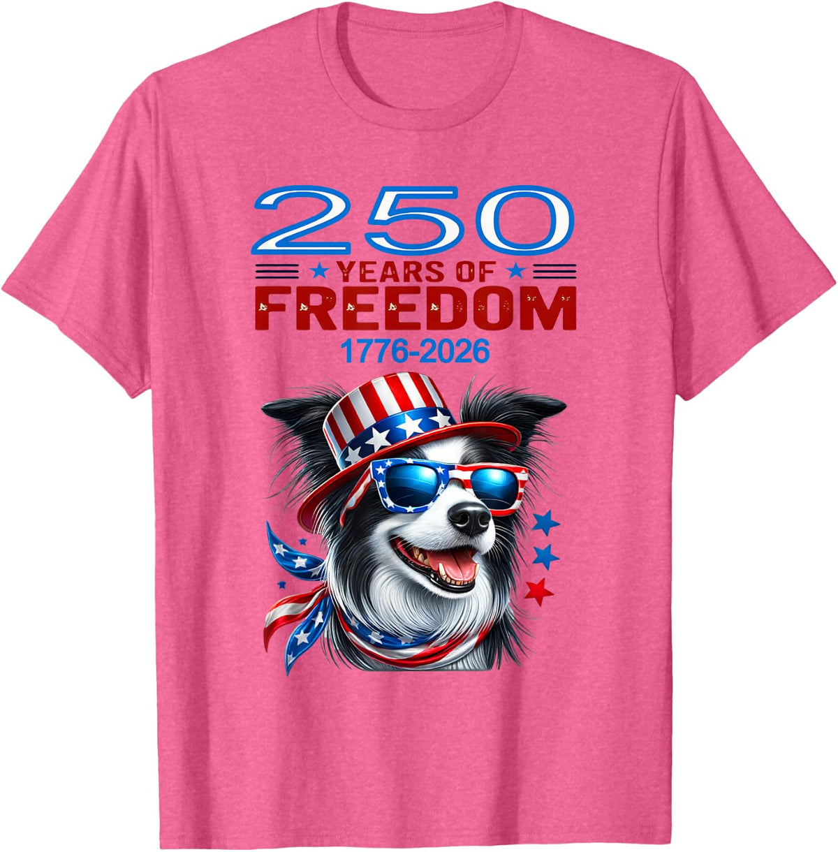 USA 250th Anniversary Celebrate Cool Patriotic Border Collie T-Shirt - Pink Heather