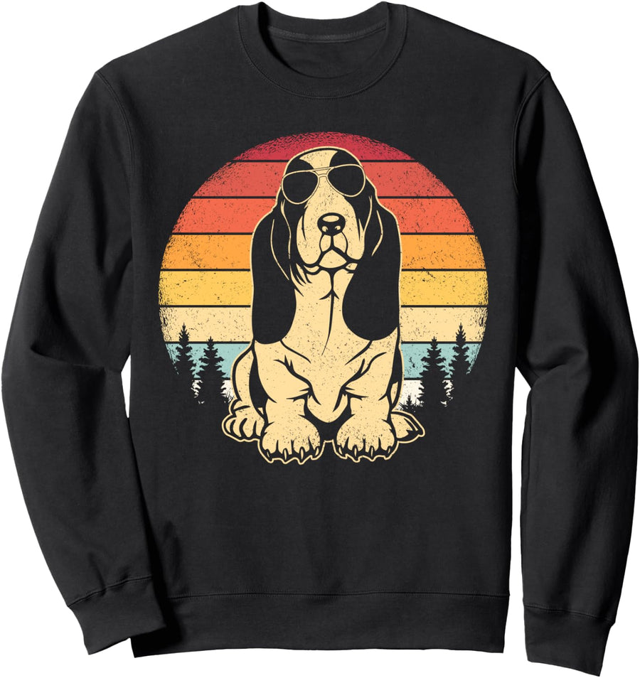 Retro Basset Hound Sunglasses Vintage Sweatshirt - Adult Unisex Black