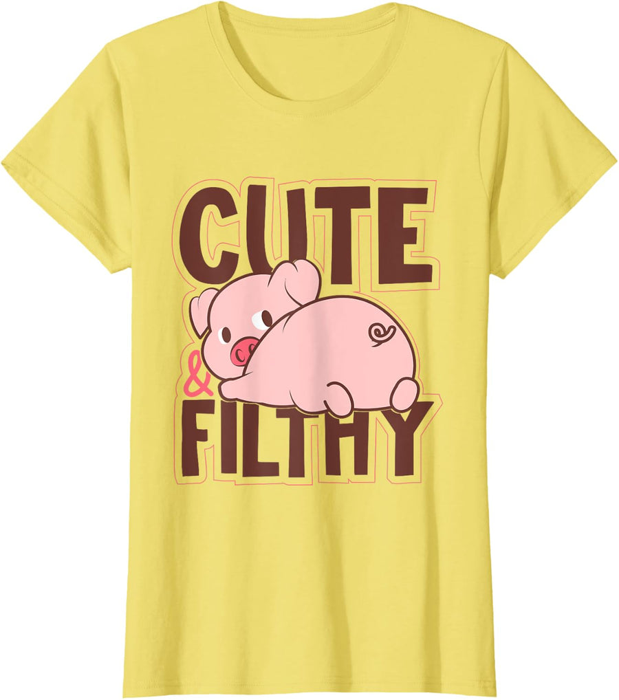 Pig Cute And Filthy Shirt Gift For Pig Lover T-Shirt - Lemon Yellow