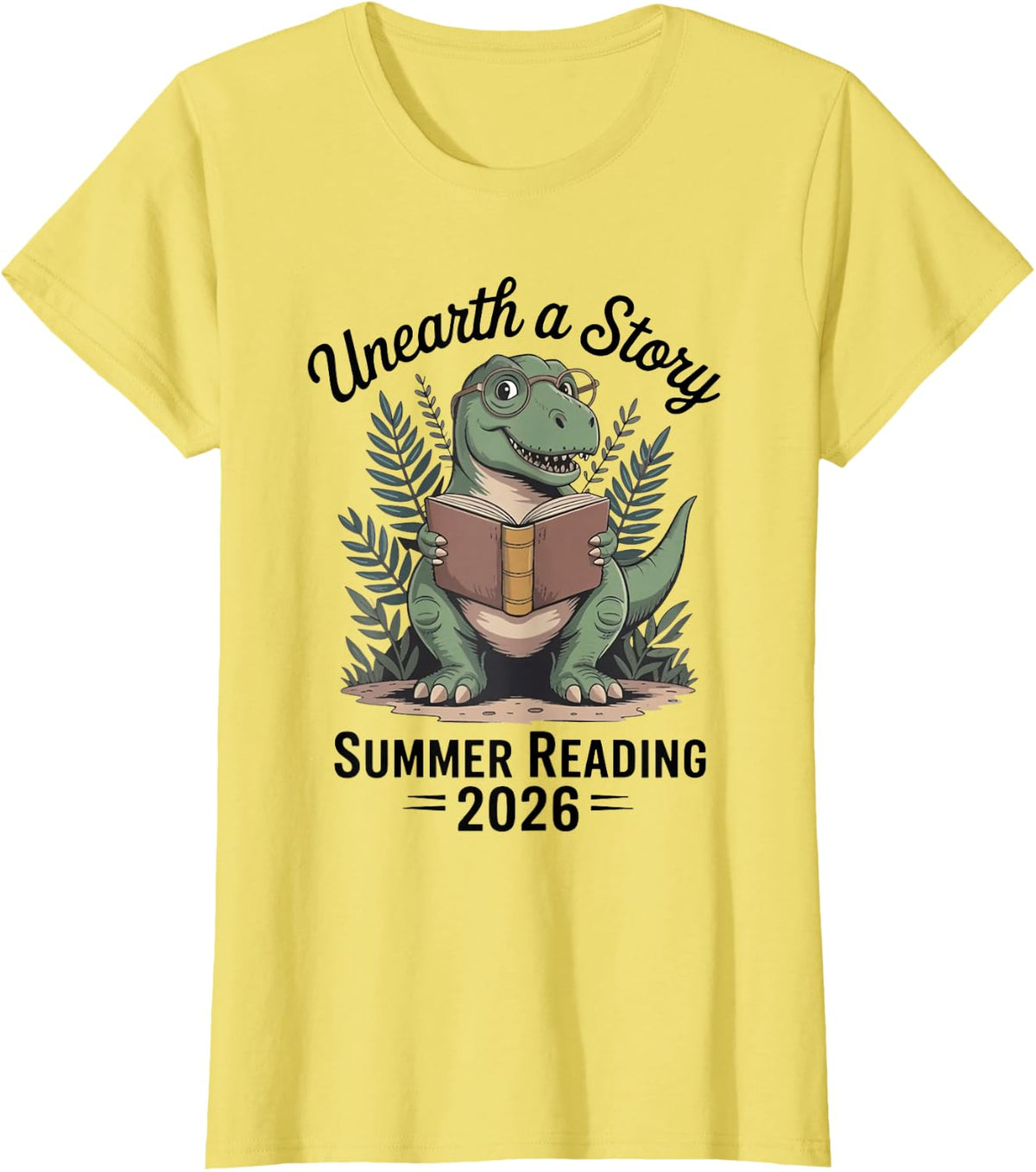 Unearth A Story Summer Reading 2026 Dinosaur T-Shirt - Lemon Yellow