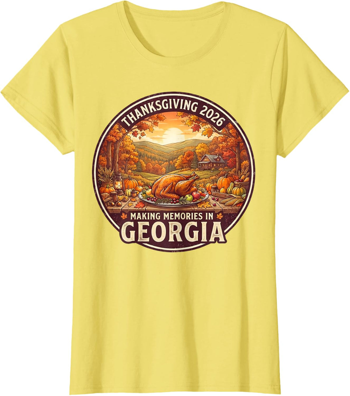 Georgia Thanksgiving 2026 Family Vacation Reunion Holiday T-Shirt - Lemon Yellow