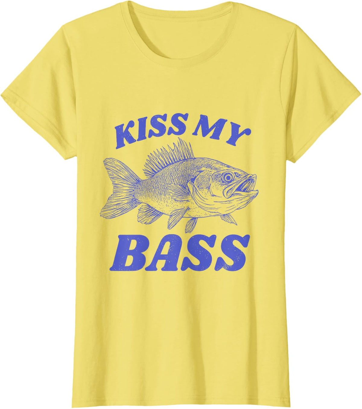 Funny Kiss My-Bass Fishing Lover T-Shirt - Lemon Yellow