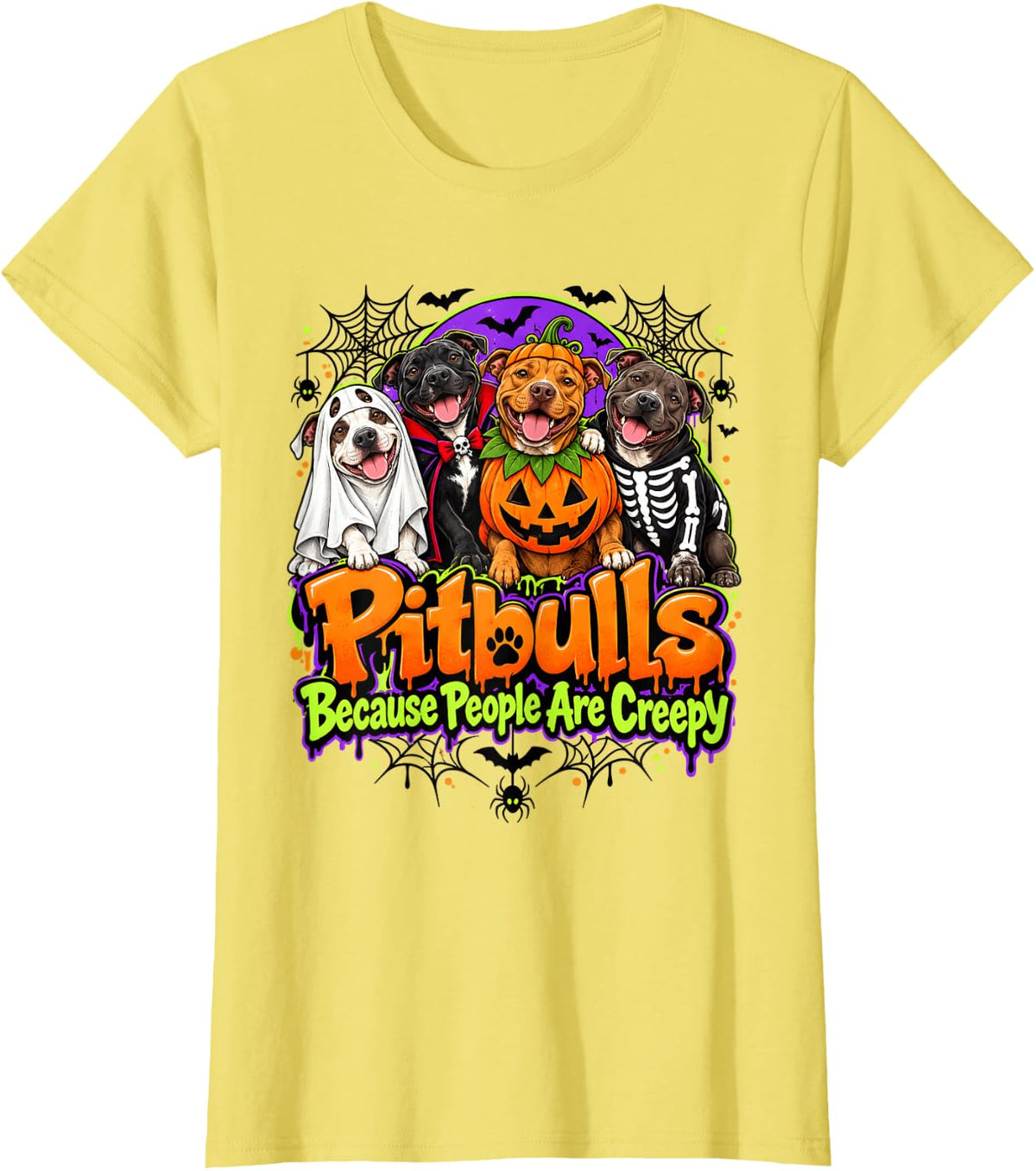 Pitbulls Because People are Creepy Halloween Dogs Costume T-Shirt - Lemon Yellow