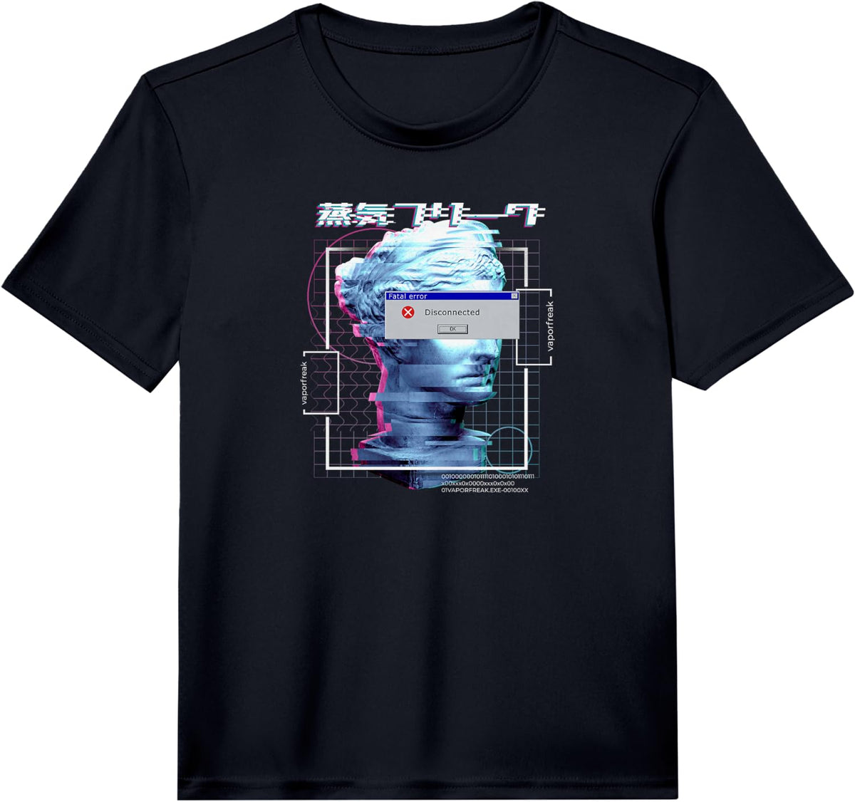 Japanese Aesthetic Fatal Error Vaporwave Retro 80s Synthwave Performance T-Shirt - Black