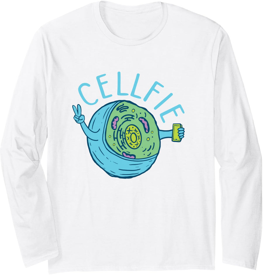 Cellfie - Funny Biologist Biology Student Cell Science Long Sleeve T-Shirt - Adult Unisex White