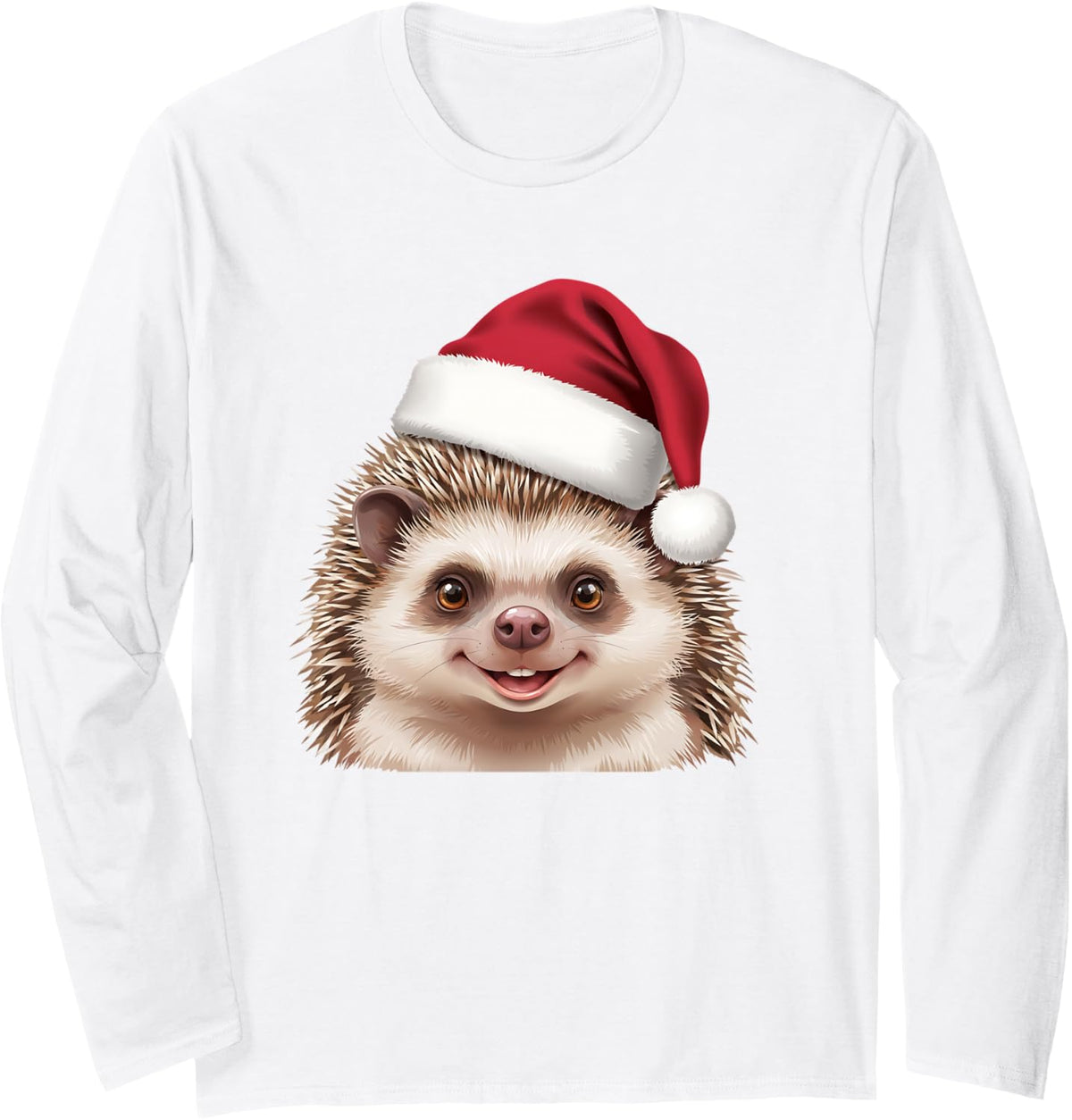 Funny Hedgehog Santa Hat Christmas Wildlife Lover Long Sleeve T-Shirt - Adult Unisex White