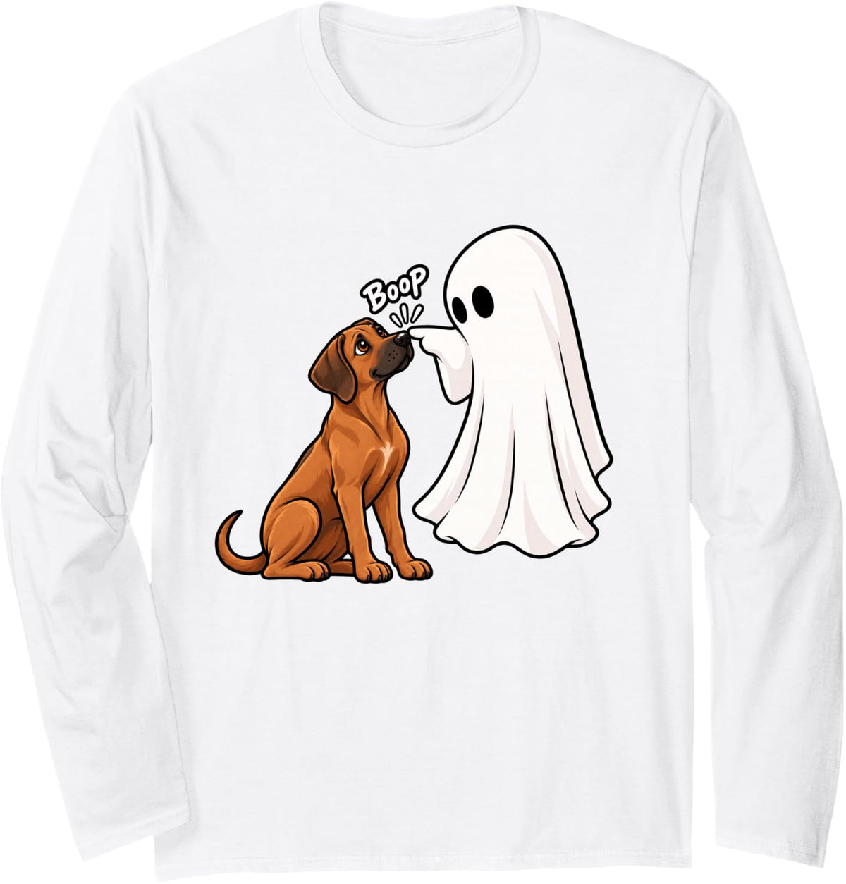 Funny Ghost Rhodesian Ridgeback Boop Halloween Dog Lover Long Sleeve T-Shirt - Adult Unisex White