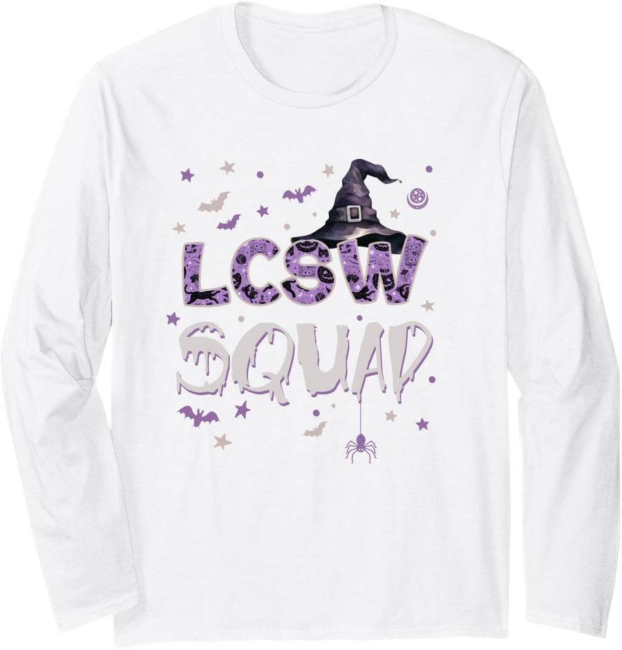 LCSW Squad Halloween Fun Clinical Social Worker Witch Long Sleeve T-Shirt - Adult Unisex White