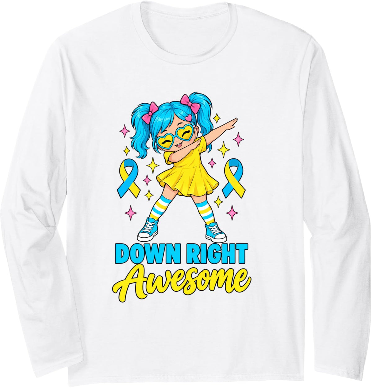 Down Syndrome Awareness Day Down Right Awesome Girls Women Long Sleeve T-Shirt - Adult Unisex White