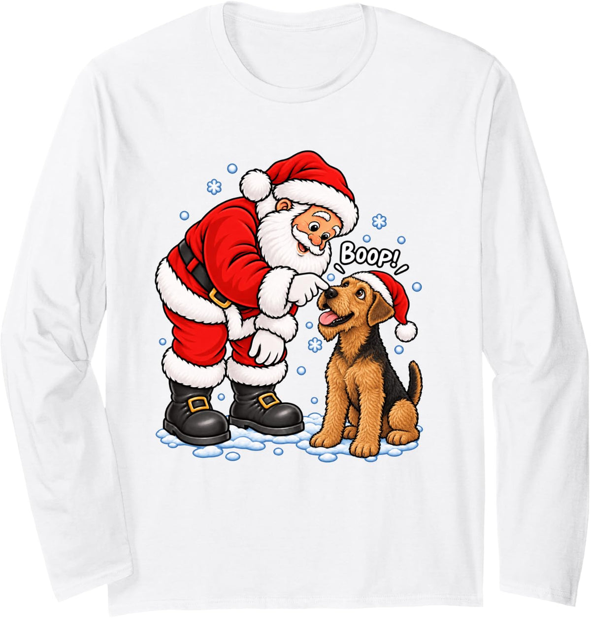 Funny Airedale Terrier Boop Santa Christmas Long Sleeve T-Shirt - Adult Unisex White