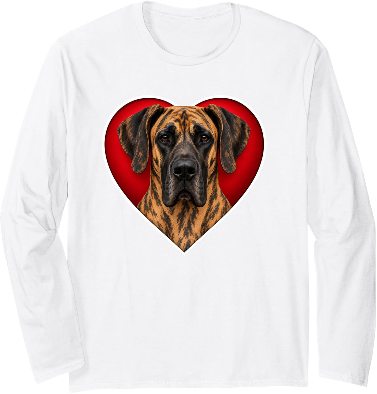 Brindle Great Dane Heart Long Sleeve T-Shirt - Adult Unisex White