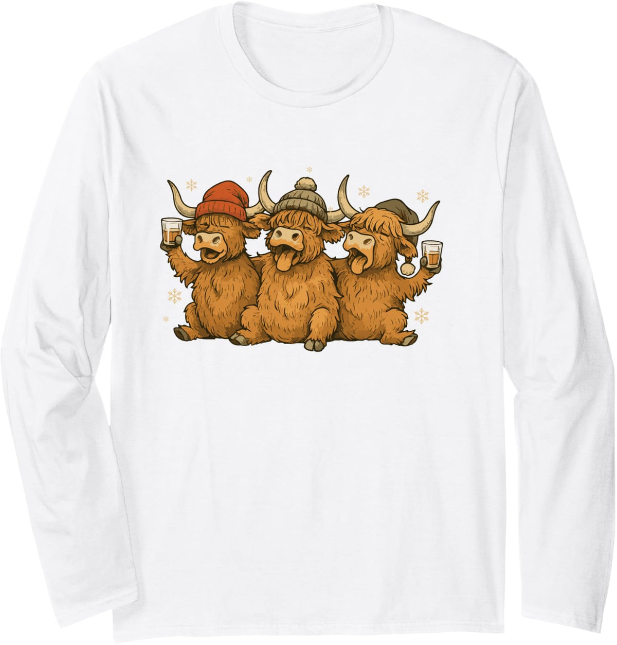 Festive Highland Cows Christmas Design Xmas Cow Lover Funny Long Sleeve T-Shirt - Adult Unisex White