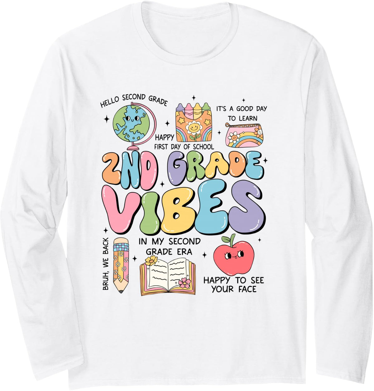 Groovy 2nd Grade Vibes Back to School Shirts Kids Boys Girls Long Sleeve T-Shirt - Adult Unisex White