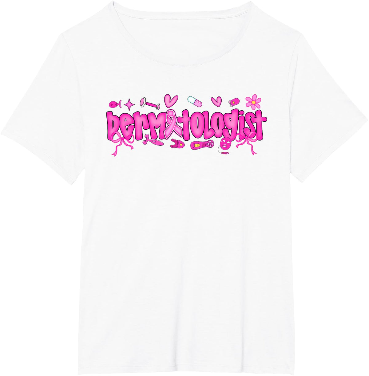 Dermatologist Pink Ribbon Breast Cancer Awareness T-Shirt - White