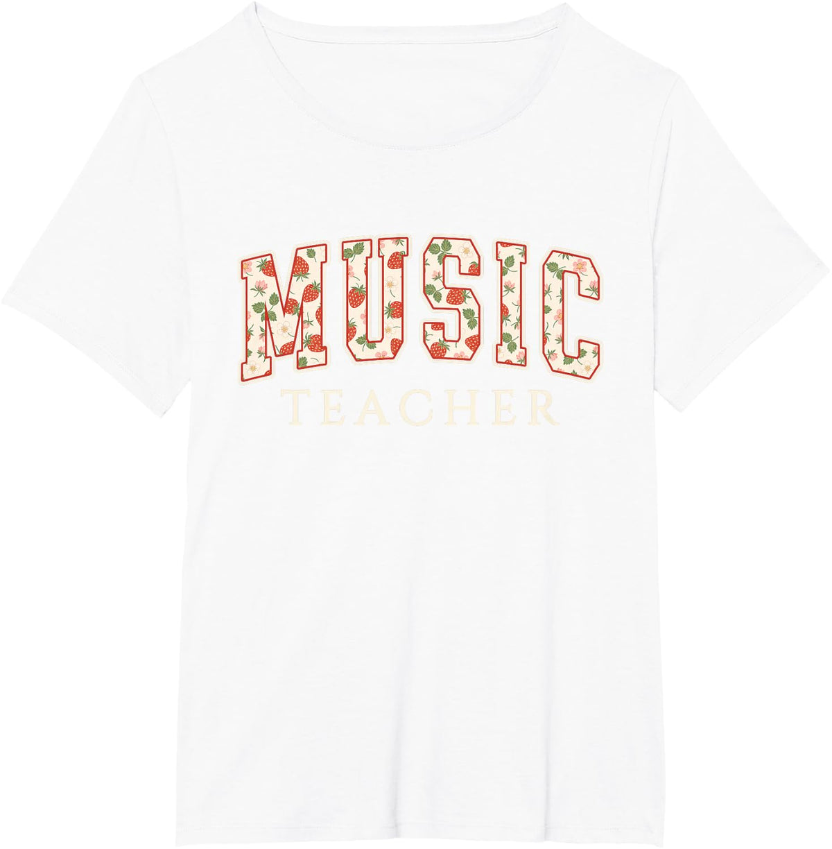 Music Teacher Strawberry Varsity Letters Choir Band T-Shirt - White