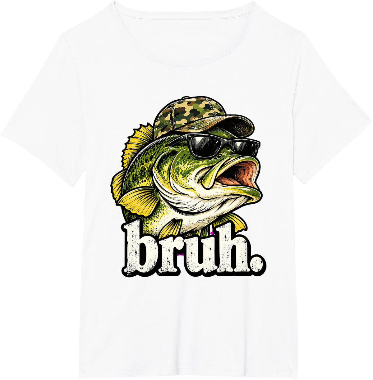 Bruh Bass Fishing Fisherman Funny T-Shirt - White