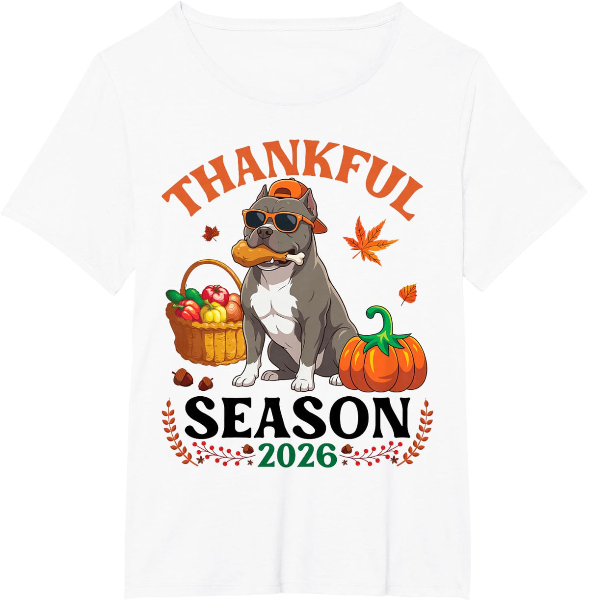 Pitbull Dog Thanksgiving Turkey Feast Thankful Season 2026 T-Shirt - White