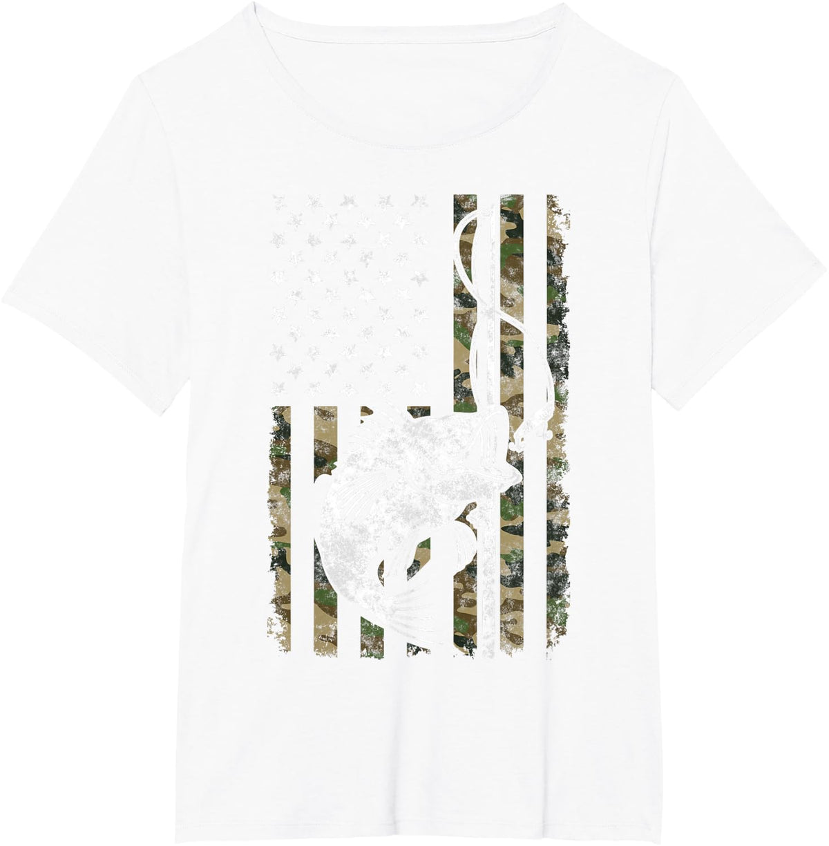 Camouflage American Flag Bass Fishing Gift Fisherman T-Shirt - White