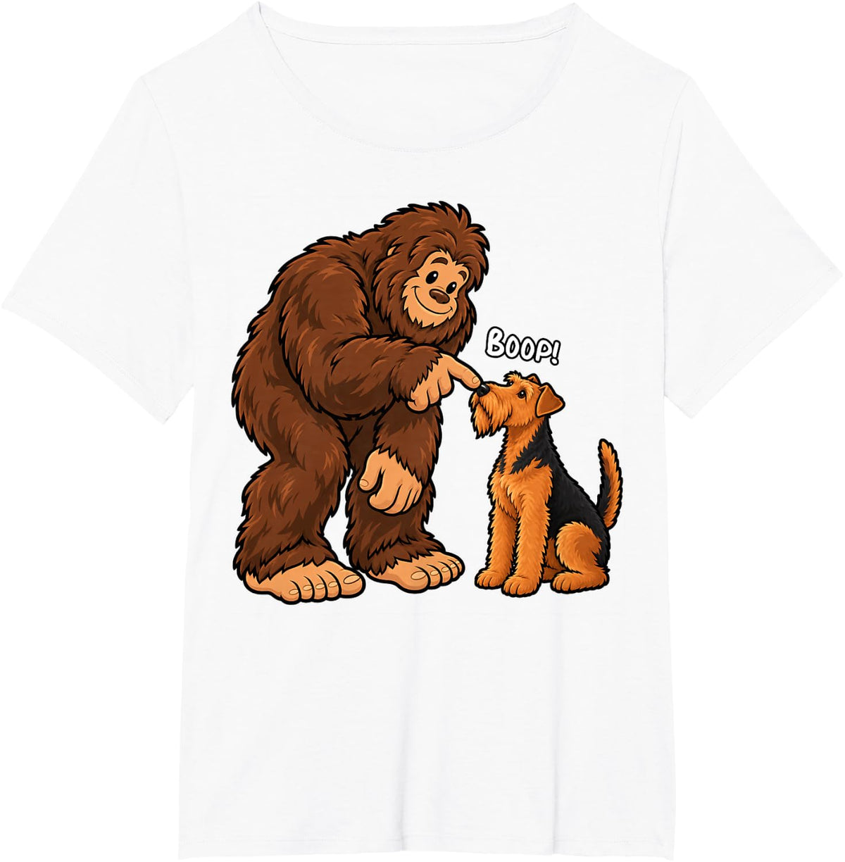 Bigfoot Boop Airedale Terrier Funny Dog Lover T-Shirt - White