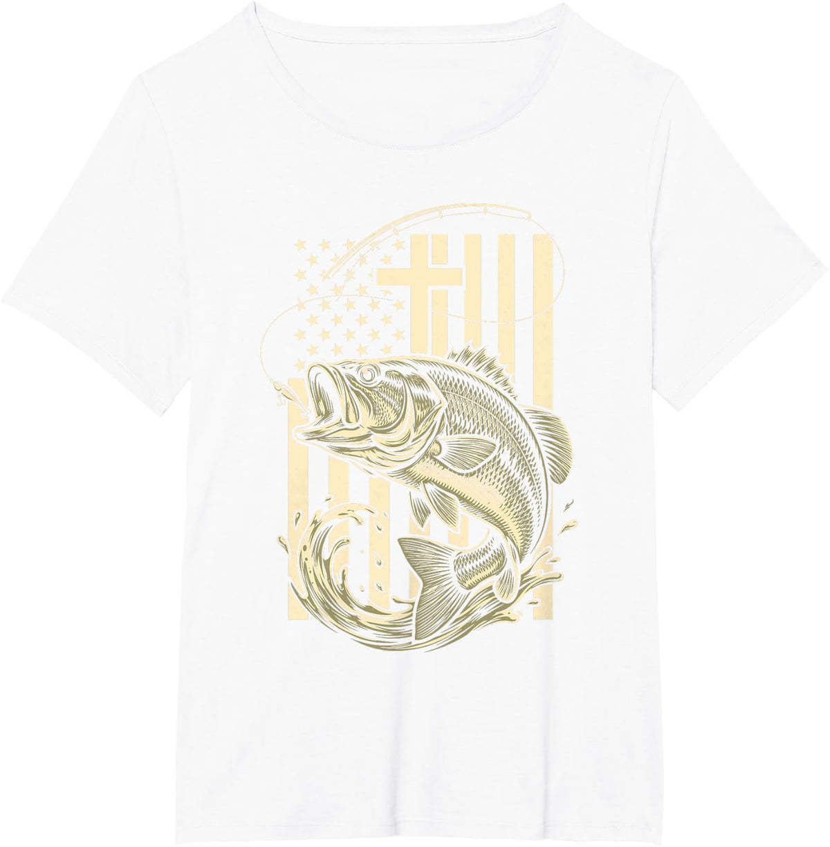 Christian Bass Fishing American Flag Cross Men T-Shirt - White
