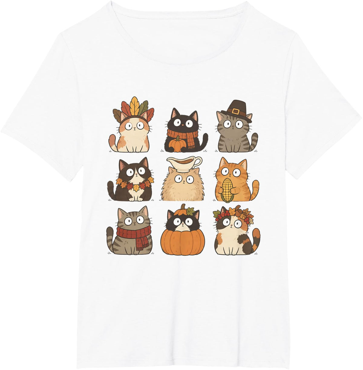 Thanksgiving Cats Cute Pumpkin Cat Funny Turkey Day Kitty T-Shirt - White
