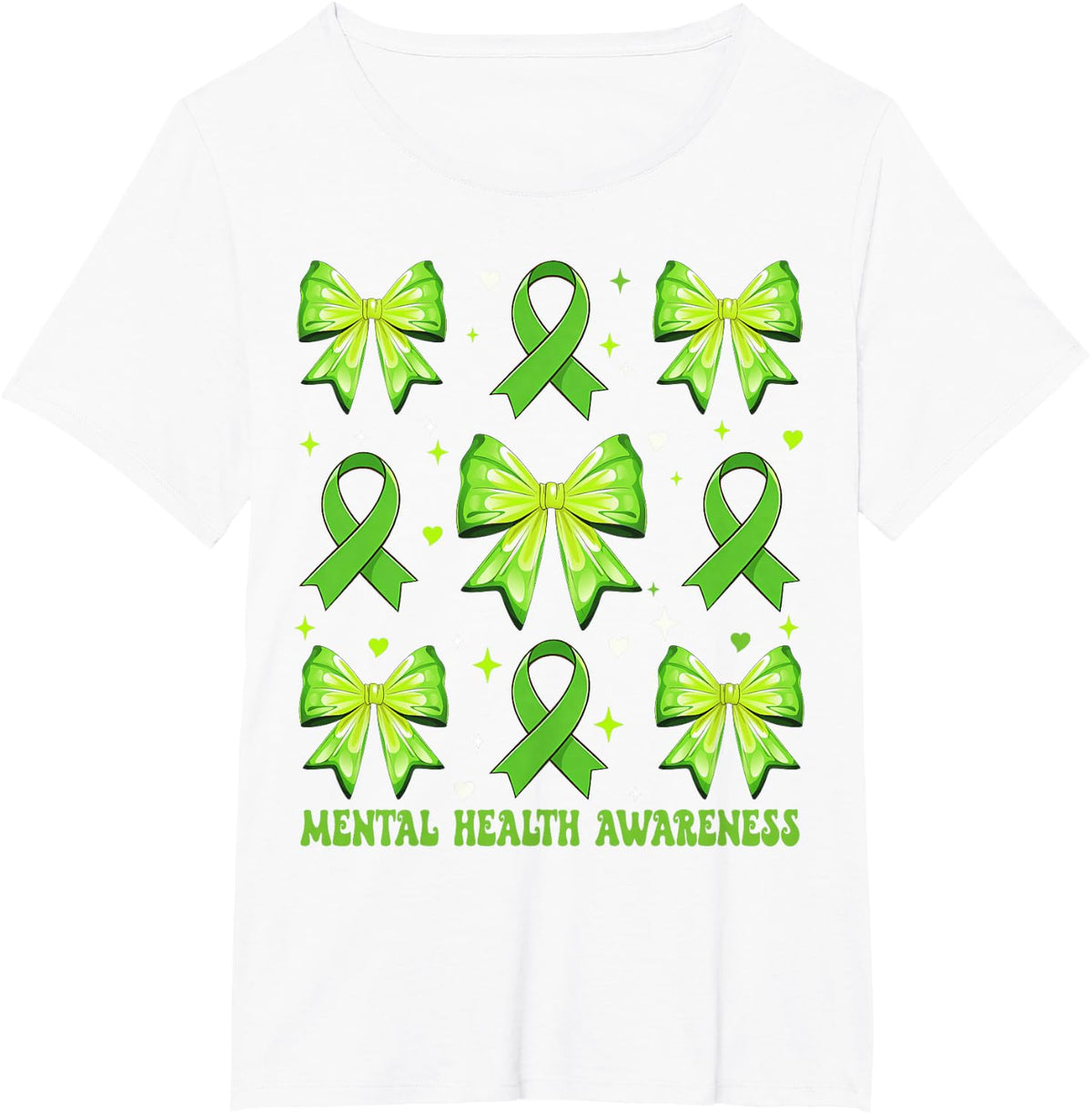 Green Coquette Bow Mental Health Awareness Women Kids Girls T-Shirt - White